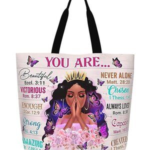 African American Queen Handbag Black Polyester Large Tote Water-Repellent